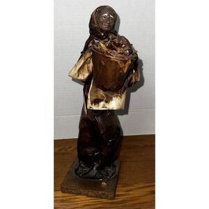 Vintage 13" Mexican Folk Art Paper Mache Old‎ Villager Women Statue Figurine